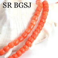 8-10mm fabricación de joyas forma de columna naranja DIY Real genuino Natural mar bambú Coral cuentas hebra 15" - details 2