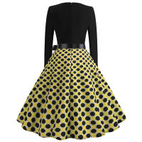 Women dot print party elegant vintage swing long sleeve dress - details 16