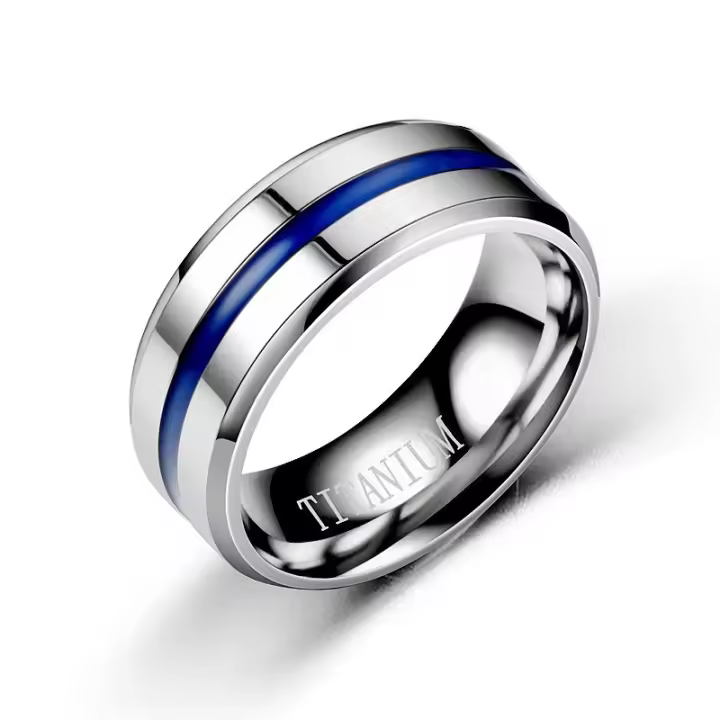 Anillo de Aleación TC4 con Ranura Azul Plano de Acero de Titanio Suave 8mm, 9mm, 10mm - 1