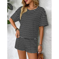 Ropa de Mujer Verano Nuevo Conjunto Deportivo de Shorts Casuales de Moda a Rayas de Punto para Mujer - details 15