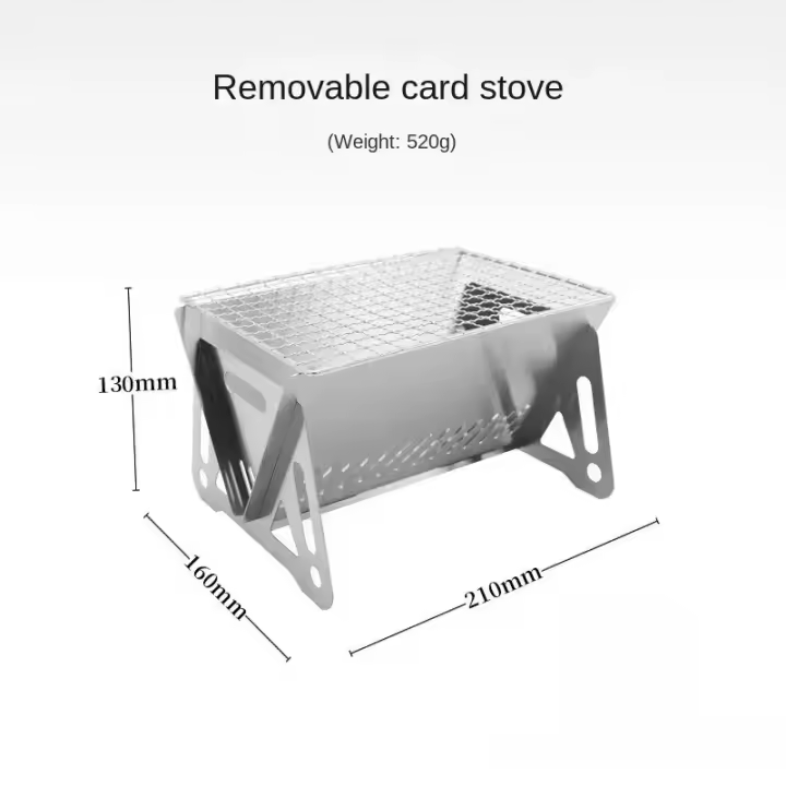 Parrilla de Barbacoa Plegable de Acero Inoxidable Horno de Camping de Madera para BBQ al Aire Libre - 1