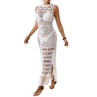 Vestido de Playa de Crochet para Mujer: Cubrebikini Largo Maxi con Espalda Abierta, Flecos y Tejido Abierto - Protección Solar Verano - details 7