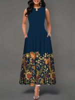 Women's Boho Long Dress Elegant Sleeveless Floral Print Casual Beach Party Summer Dress - details 8