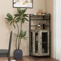 Armario de Esquina con Soporte de Copas, Mueble Bar con Puertas de Malla Metálica, Aparador de Vino con Estante Ajustable, Botellero Esquinero para Cocina, Comedor, 48 x 48 x 130 cm (Marrón) - details 14