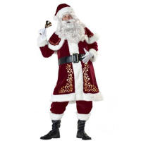 Disfraz de Papá Noel para hombre, traje de lujo de terciopelo rojo de lujo para fiesta de Navidad, regalo de 8 piezas - details 5