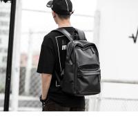 Mochila de viaje de cuero de PU para hombres, mochila escolar de negocios de color sólido, moda, bolso de hombro de cuero, tendencia de moda, viaje casual, mochila de computadora, estudiante - details 3