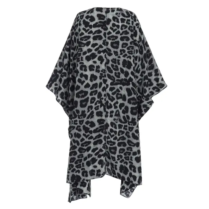 Blusa de gasa de leopardo con manga de murciélago para mujer, cárdigan de verano, Tops largos informales holgados bohemios, camisas tipo kimono de playa con protector solar - 1