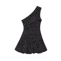 Ropa de mujer europea y americana falda corta de vestido de hombro inclinado de lunares de moda suave - details 2
