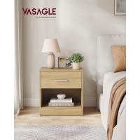 Juego de 2, Mesita de Noche, Mesa Auxiliar con Cajón, Asa, Compartimento Abierto, para Dormitorio, Salón, Beige Natural y Blanco Clásico LET819T67 - details 5