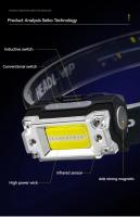 Linterna frontal COB con Sensor, 5 modos, miniiluminación frontal de trabajo, recargable, para exteriores, ciclismo, pesca - details 2