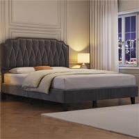 Marco de cama de 140 x 200 cm con cabecero tapizado ajustable en altura, soporte de láminas de madera y patas metálicas gris oscuro - details 2