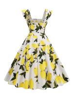 Vestido de Algodón Retro de Cuello Cuadrado Hepburn Estilo Pinup de los 50-60 para Mujeres - details 20