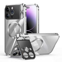 Funda a prueba de golpes de aleación de aluminio para iPhone 14 Pro Max 13 Pro Max, protección de cámara de Metal, soporte, cubierta transparente, parachoques magnético - details 3