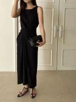 Vestido Vintage de moda versión coreana para mujer, Túnica de verano para oficina madura, sin mangas, Color sólido, temperamento, Vestido suave - details 17