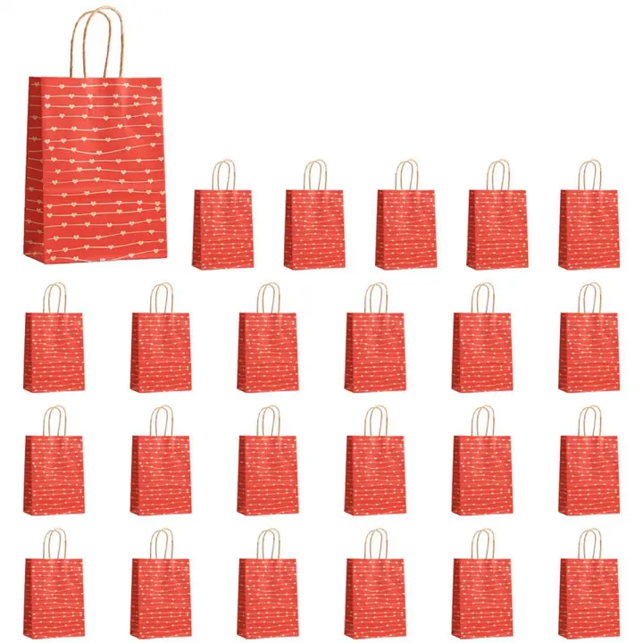 Bolsas de regalo para el Día de San Valentín, bolsitas de caramelos con asas, corazón, amor, papel para boda y San Valentín, 24 piezas - 1