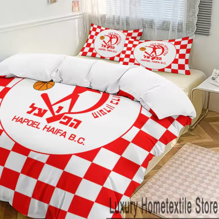 Juego de Ropa de Cama de Baloncesto 3D Hapoel Haifa Funda de Edredón Cubierta de Almohada Cojín de Rey y Reina Tamaño para Hombres y Mujeres - 1