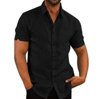 Camisas de Lino y Algodón para Hombre Camisas Informales de Manga Corta, Blusas Sólidas con Cuello Girado, Camisas Formales de Playa, Ropa de Verano - details 4