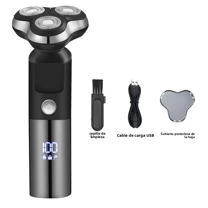 Afeitadora Eléctrica Portátil con Pantalla Digital Cuchillo de Barba para Hombres, Limpieza Completa del Cuerpo, Cabeza de Tres Cuchillos Flotante - 1