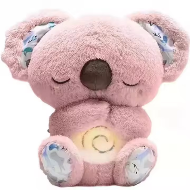 Muñeco de koala brillante para bebé, lindo Oso de respiración, música para dormir, Educación Temprana, color rosa - 1