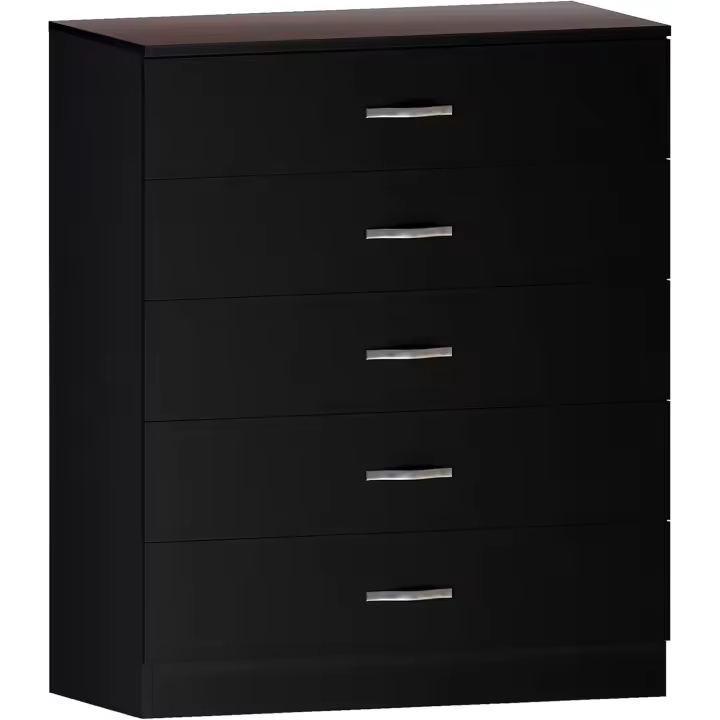 Vida Designs Cómoda cajones Baúl Negro, 5 Asas y Corredores de Metal, Soporte único antiarco, Muebles de Dormitorio Riano, Plata, Negro, H 90cm x W 75cm x D 36cm - 1