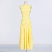 Vestido largo de mujer estilo retro francés simple, primavera-verano 2025, cuello redondo, sin mangas, cintura con encaje, color sólido. - details 6