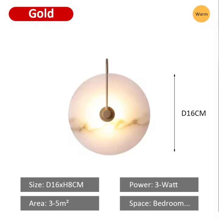 LEFANGXING Lámpara de Pared Diseño Simple de Mármol Español Luz Nocturna de 3W Montada en la Pared - 1