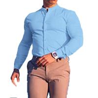 Camisa casual deportiva de manga larga para hombre, color sólido, delgada, ligeramente elástica, con botones - details 8