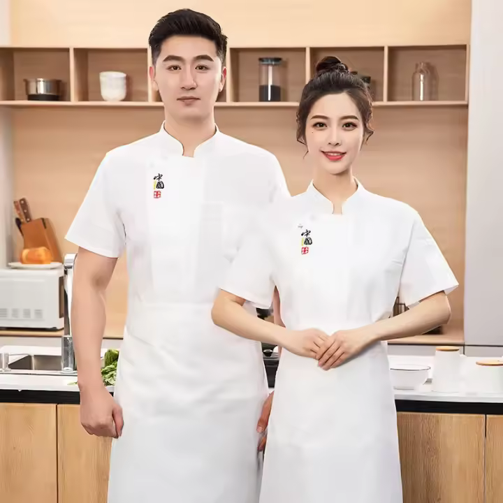 Estilo chino verano estilo chino cocina en restaurante chino Chef monos hombres y mujeres ropa de Chef profesional Shor - 1