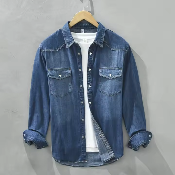 Camisa Azul Denim Comodidad para Hombres Moda Casual - 1