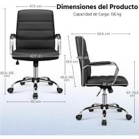 Silla de Oficina Ajustable de Altura Asiento Sintético con Espalda Comodable Negro - details 2