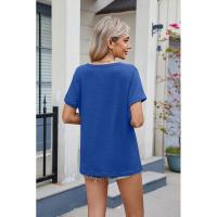BUNO-2025 Nueva camiseta holgada de manga corta con cuello en V de Color sólido para mujer - details 48