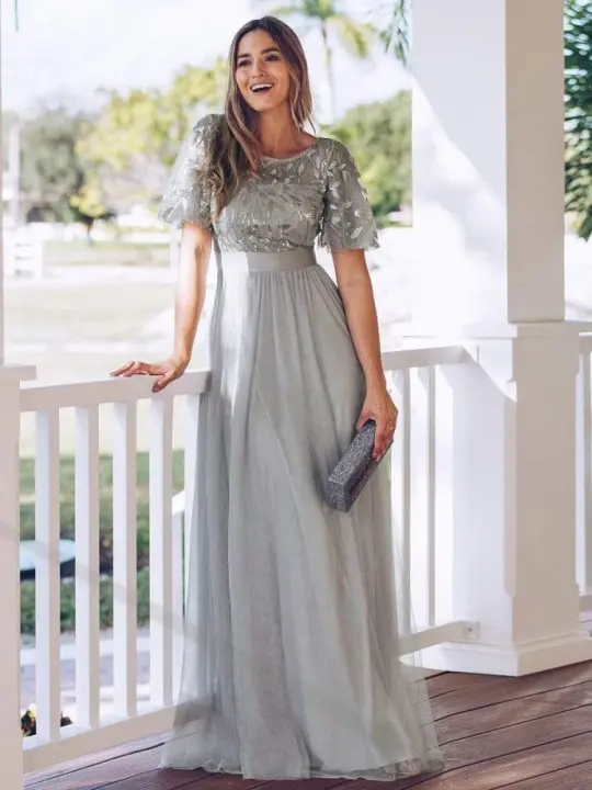 Vestido de noche de malla con cuello redondo y cintura elástica para una gran fiesta de vuelo, lrge prty - 1