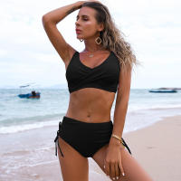 Bikini push-up para mujer, traje de baño sexy de color sólido, traje de baño con costillas laterales, ropa de playa estampada - details 1