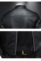 Chaqueta de Cuero de Moda para Hombres Cuello Alto, Ajuste Delgado, Cuero PU para Primavera Otoño - details 5