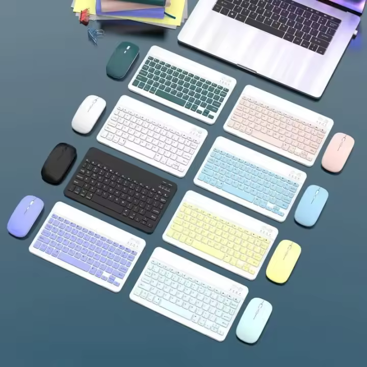 【Diseñado para españoles】Kit Teclado y Ratón Bluetooth 5.3 Español - Diseño Ultradelgado 12", Teclado Silencioso con Carga Rápida 44 Días, Ratón Portátil Metalizado - Compatible iOS/Android/Windows para Oficina y Hogar - 1