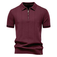 Camisa Polo Deportiva Para Hombre AIOPESON Color Sólido Con Cierre De Cremallera Ajustada Para Oficina Y Social Transpirable Polyester Viscosa - details 20