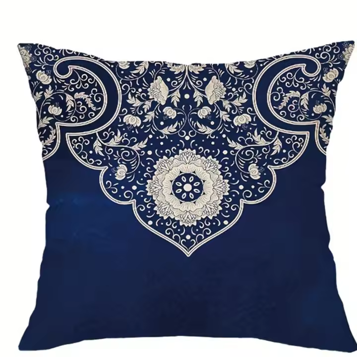 Funda de almohada con estampado floral azul de estilo étnico, funda de cojín para sofá, silla, dormitorio, decoración del hogar - 1