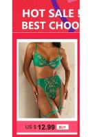 Lencería erótica, ropa interior sexy de encaje hueco, conjuntos exóticos transparentes, conjunto sensual de sujetador y bragas con aros con ligas - details 0