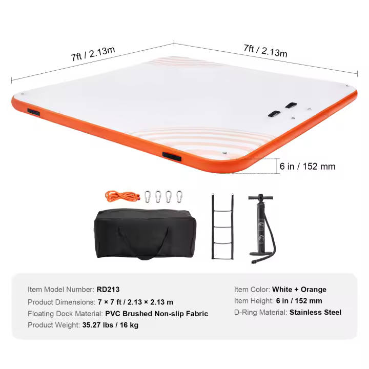 SucceBuy Muelle flotante inflable, plataforma con piscina de malla de trampolín, alfombrilla de agua antideslizante, bolsa portátil y escalera desmontable - 1