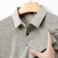 Camisa de negocios casual para hombre, polo de manga larga con insignia, color sólido, transpirable, cómoda, versátil, a la moda, - details 4