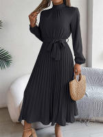 Vestidos largos de verano para mujer, ropa elegante plisada de manga larga con cordones, estilo bohemio, con dobladillo y volantes - details 28