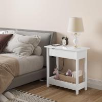 Mesita Auxiliar, Mesa de Sofá con Tablero Plegable, Compartimento Oculto y Estante de Almacenaje, Mesita Estrecha con Enchufe y Puertos USB, Ideal para Salón y Dormitorio, Blanco, 0001CHJ - details 4