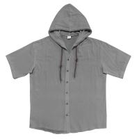 Camisa de lino y algodón de manga corta para hombre, informal, color sólido, con capucha, talla grande, ropa de hombre - details 12