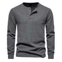 Camiseta de manga larga Henley para hombre, camisa básica transpirable con botones, informal, Color sólido, otoño - details 1