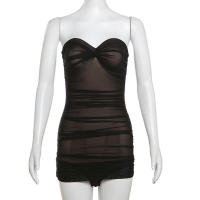 BUNO-body transparente sin tirantes para mujer, Top Sexy de doble cubierta con pliegues sólidos, ropa de club a la moda para playa, 2024 - details 8