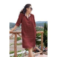 Vestido holgado de lino y algodón para mujer, talla grande, color sólido, primavera y verano - details 7