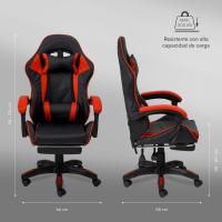 Gaming con Respaldo Ergonómico Inclinable y Altura Ajustable, Silla de Oficina con Soporte Lumbar, Acolchado y Reposapiés Extraíble, Negro, 58x66x114-124 cm - details 23