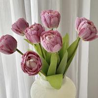 Ramo de tulipanes artificiales de 9 cabezas, borde quemado, flor de tulipán de seda realista hecha a mano, flores falsas de tacto Real, decoración de cumpleaños, 9 Uds. - details 3