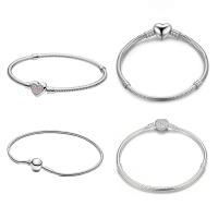 Pulsera Simple de corazón de amor de circón de Plata, fabricación de cuentas DIY, compatible con pulseras Pandora originales, regalo de joyería fina - details 0