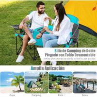 Sillas de Camping Plegables, Silla Plegable Portátil Doble con Bolsa de Transporte Refrigeradora, Silla de Picnic de 2 Asientos para Exteriores con Mesa y Dosel Desmontable (Azul) - details 25